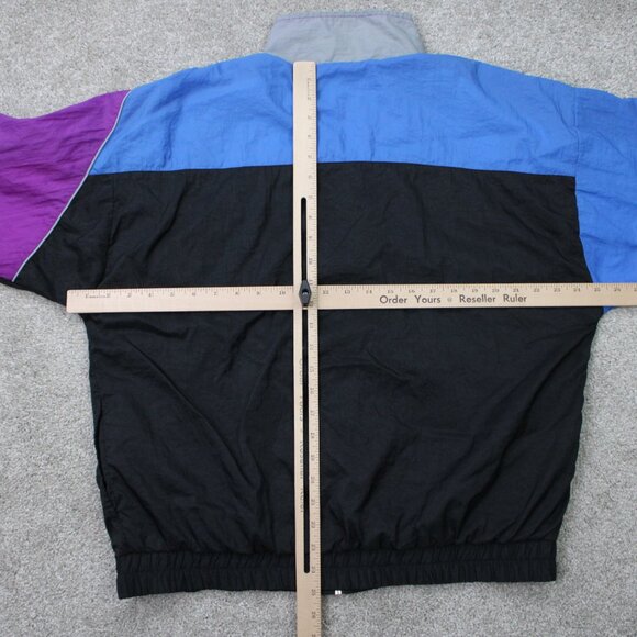 VTG Reebok Windbreaker Mens Medium Purple/Blue/Black Spell Out Jacket Coat - Picture 11 of 14